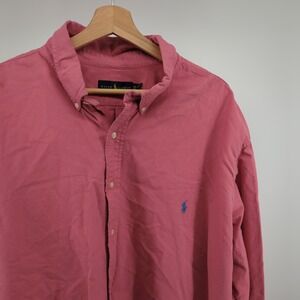 Ralph Lauren Shirt Mens 3XB Button Dress Causal Shirt Pink Blue Pony Long Sleeve